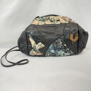 Vintage 80s Fifth Avenue Handbag Leather Tapestry Patchwork‎ Black Crossbody USA